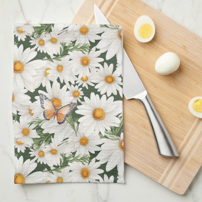 Linge De Cuisine Aquarelle et papillons monarques (Quart Plié)