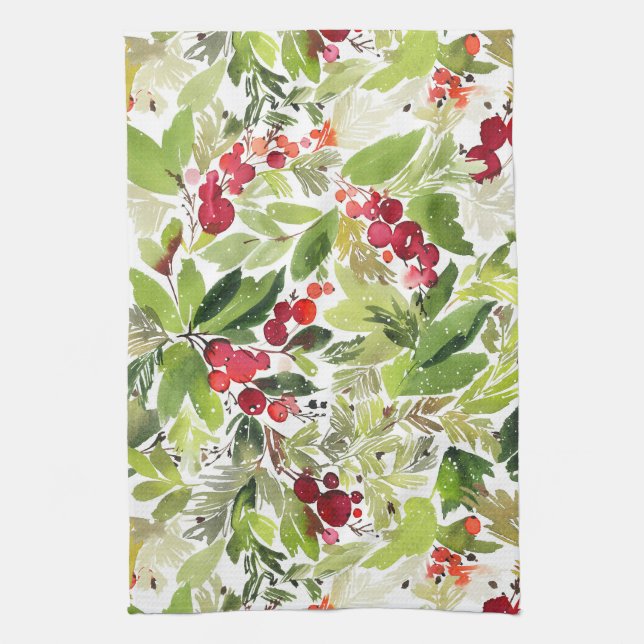 Linge De Cuisine Aquarelle Festive Holly Berry (Vertical)