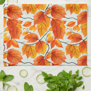 Linge De Cuisine Aquarelle Feuilles Automnes - Foliage Automne Vibr