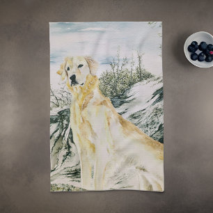 Linge De Cuisine Aquarelle Fière Golden Retriever Chien