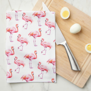 Linge De Cuisine Aquarelle Flamant rose rose tropicale