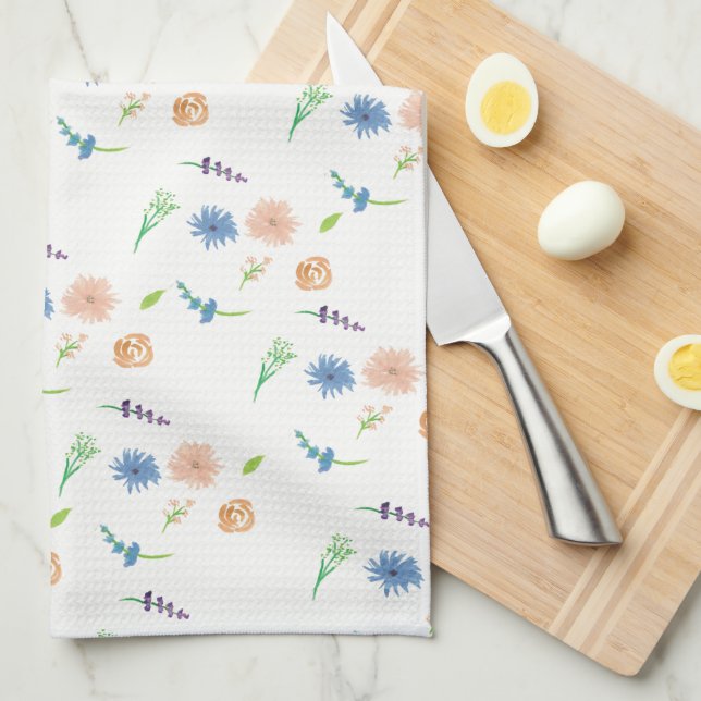 Linge De Cuisine Aquarelle Fleur sauvage Art original (Quart Plié)