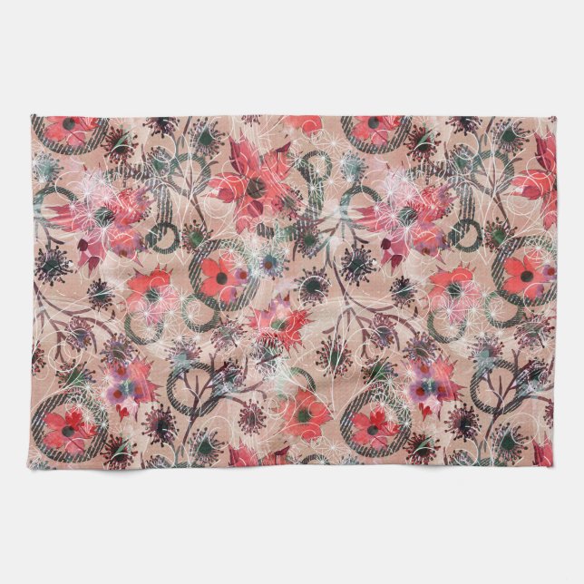 Linge De Cuisine Aquarelle, fleurs. (Horizontal)