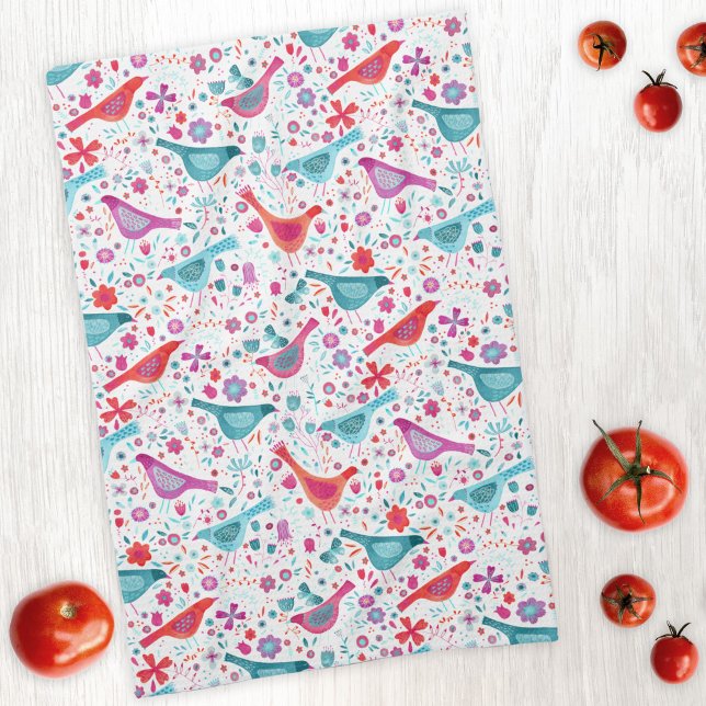Linge De Cuisine Aquarelle florale d'oiseaux moderne (Créateur téléchargé)