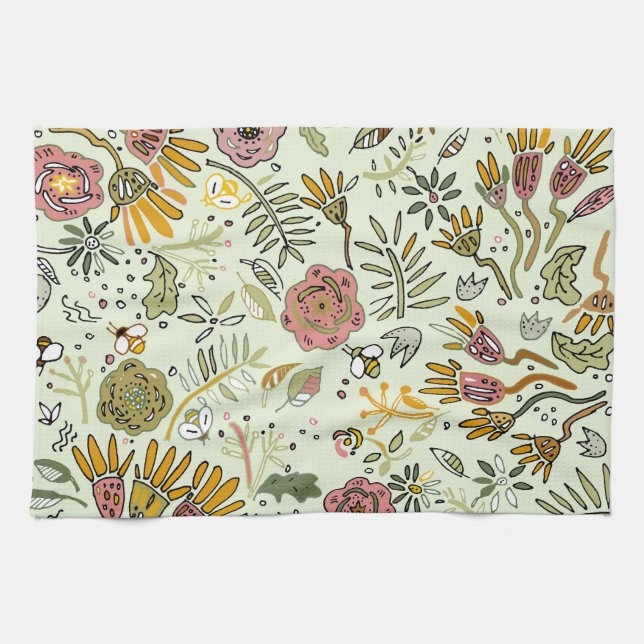 Linge De Cuisine Aquarelle Florale Fleurs d'abeille Élégante Modern (Horizontal)