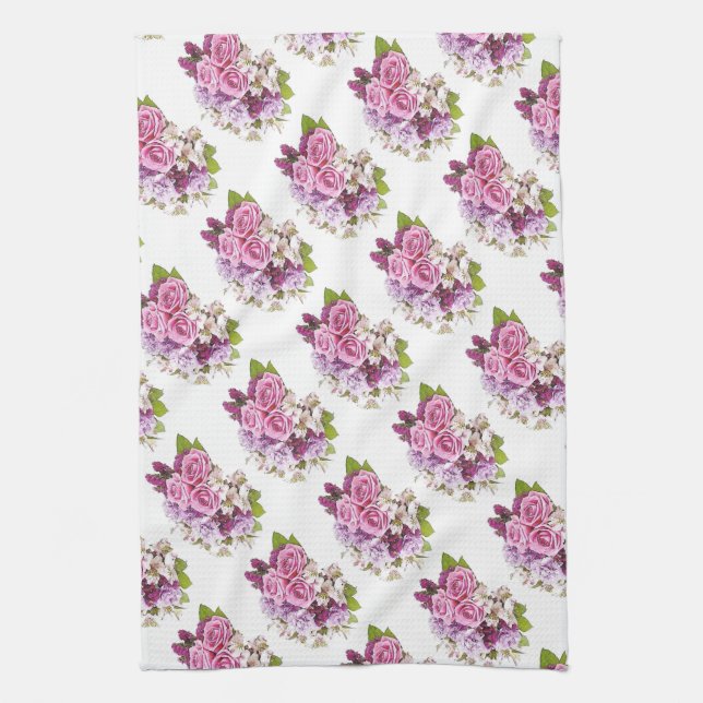 Linge De Cuisine Aquarelle Florale Modèle Art Roses Rose Élégant (Vertical)