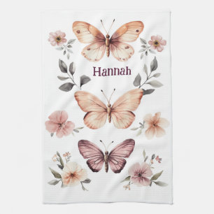 Linge De Cuisine Aquarelle florale papillon NOM PERSONNALISÉ Élégan