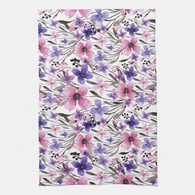 Linge De Cuisine Aquarelle florale rose-rose-champêtre moderne (Vertical)