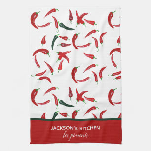 Linge De Cuisine Aquarelle française personnalisée Rouge & Vert Chi