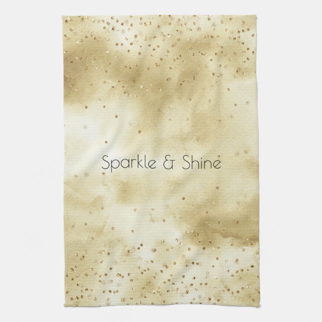 Linge De Cuisine Aquarelle Gold Ombre Confetti Sparkle (Vertical)