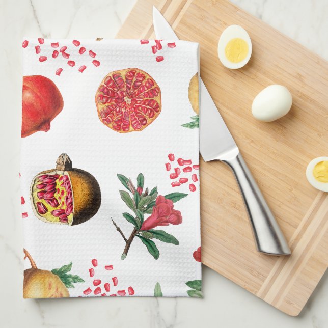 Linge De Cuisine Aquarelle grenade Motif de fruits méditerranéen (Quart Plié)
