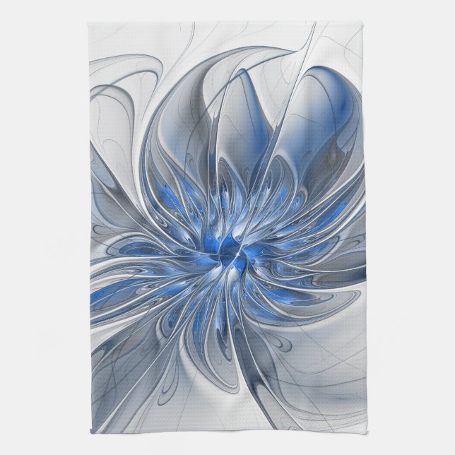 Linge De Cuisine Aquarelle gris bleu Abstrait Fractal Art Flower (Vertical)