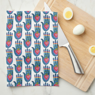 Linge De Cuisine Aquarelle Healing Main Heart Rainbow Motif
