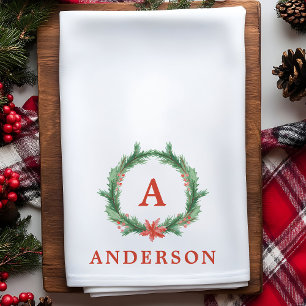 Linge De Cuisine Aquarelle Holly Wreath Vacances modernes Noël