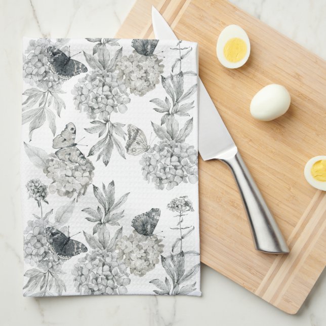 Linge De Cuisine Aquarelle hydrangée (Quart Plié)