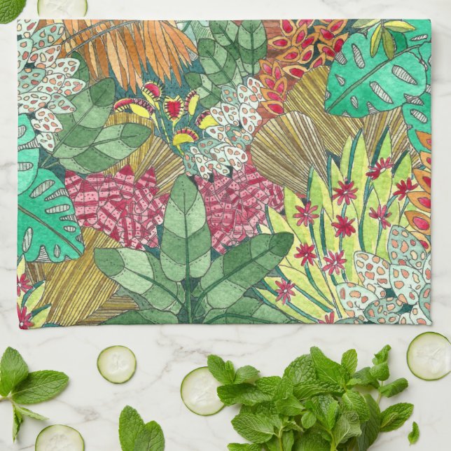Linge De Cuisine Aquarelle Jungle Jaguar (Plié)