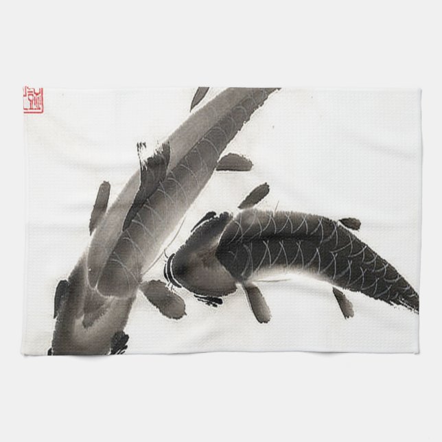 Linge De Cuisine Aquarelle Koi Fish (Horizontal)