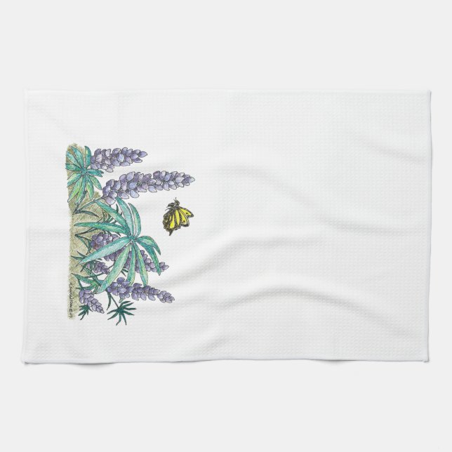 Linge De Cuisine Aquarelle Lupine de l'Alaska (Horizontal)