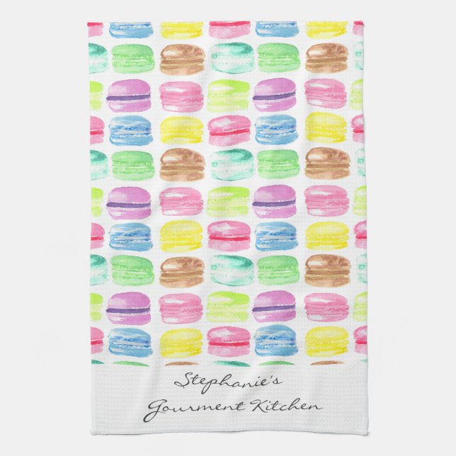 Linge De Cuisine Aquarelle Macaron personnalisée (Vertical)