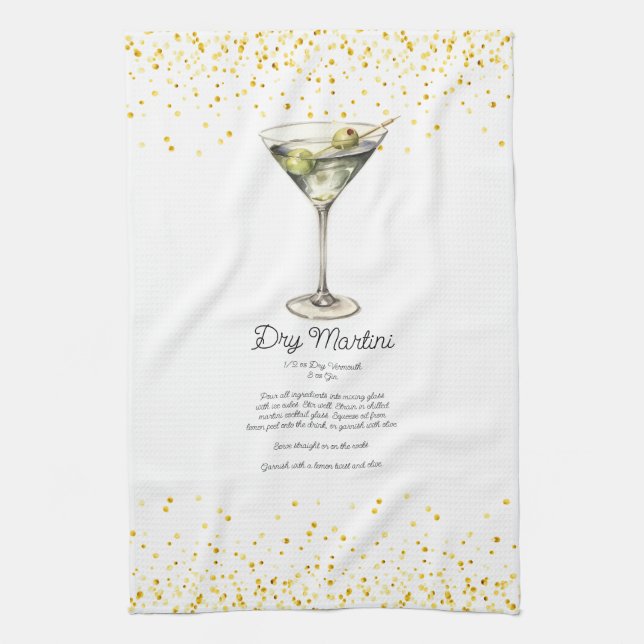 Linge De Cuisine Aquarelle Martini sec Cocktail personnalisé Recett (Vertical)