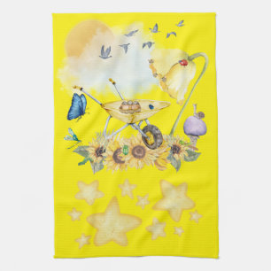 Linge De Cuisine Aquarelle mignonne Cottagecore Jaune sur jaune  