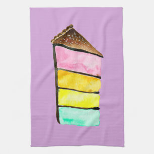Linge De Cuisine Aquarelle mignonne de gâteau arc-en-ciel