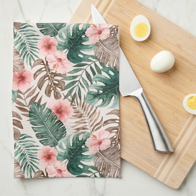 Linge De Cuisine Aquarelle moderne Boho Tropical Floral (Quart Plié)
