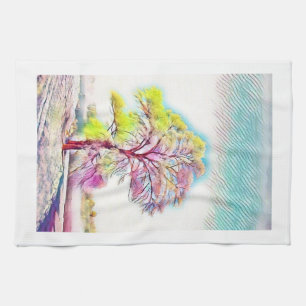 Linge De Cuisine Aquarelle moderne des arbres enneigés colorés