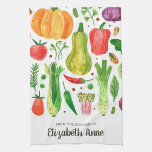 Linge De Cuisine Aquarelle moderne Légumes Légume Nom du script