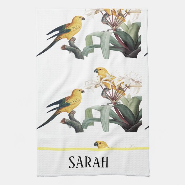 Linge De Cuisine Aquarelle moderne Oiseaux floraux Monogramme (Vertical)