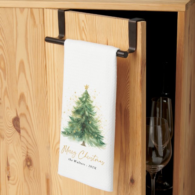 Linge De Cuisine Aquarelle moderne sapin de Noël (Pliage en tiers)