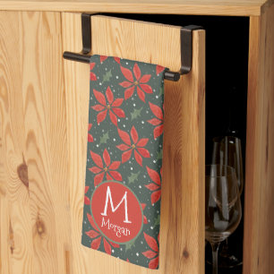 Linge De Cuisine Aquarelle monogramme Poinsettia Motif