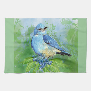 Linge De Cuisine Aquarelle Montagne Bluebird Blue Bird Art pour