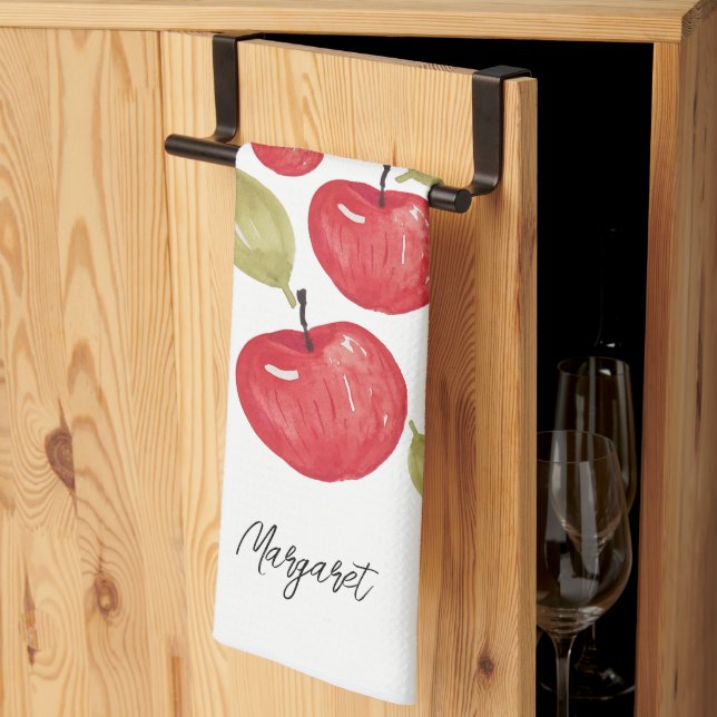 Linge De Cuisine Aquarelle Motif Apple peinte à la main (Pliage en tiers)