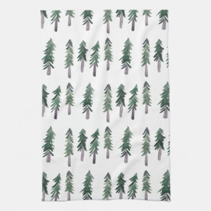 Linge De Cuisine Aquarelle Motif de la forêt de pins