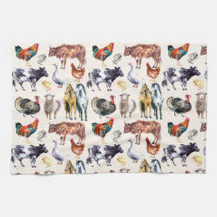Linge De Cuisine Aquarelle motif des animaux de ferme