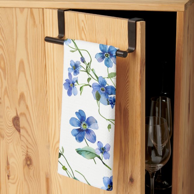 Linge De Cuisine aquarelle ne m'oublie pas de fleurs (Pliage en tiers)
