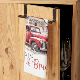 Linge De Cuisine Aquarelle Noël Vintage Camion et grange
