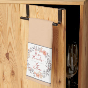Linge De Cuisine Aquarelle orange douce couronnes florales personna