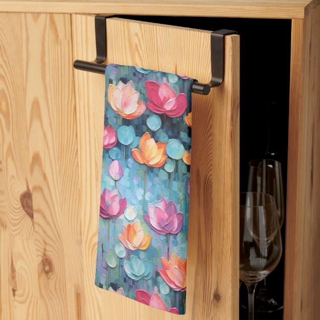 Linge De Cuisine Aquarelle Pastel Fleurs Peintes (Pliage en tiers)