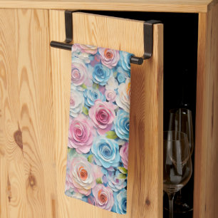 Linge De Cuisine Aquarelle Pastel Fleurs Peintes