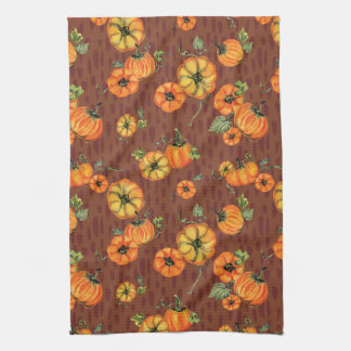 Linge De Cuisine Aquarelle Peinte Citrouilles d'Automne Orange/Roui