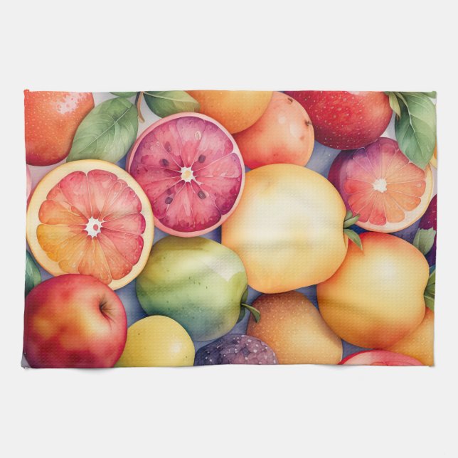 Linge De Cuisine Aquarelle Peinture de fruits assortés (Horizontal)