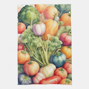 Linge De Cuisine Aquarelle Peinture de légumes assortis