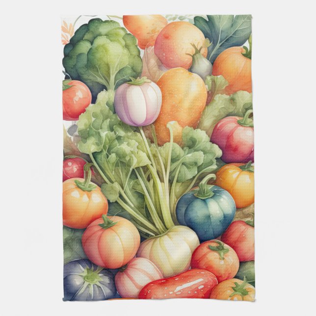 Linge De Cuisine Aquarelle Peinture de légumes assortis (Vertical)