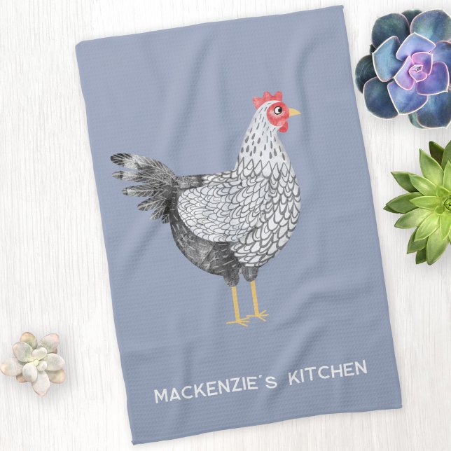 Linge De Cuisine Aquarelle personnalisée amusante Wyandotte Poulet (Wyandotte Chicken watercolor hen personalized name custom text kitchen tea towel)