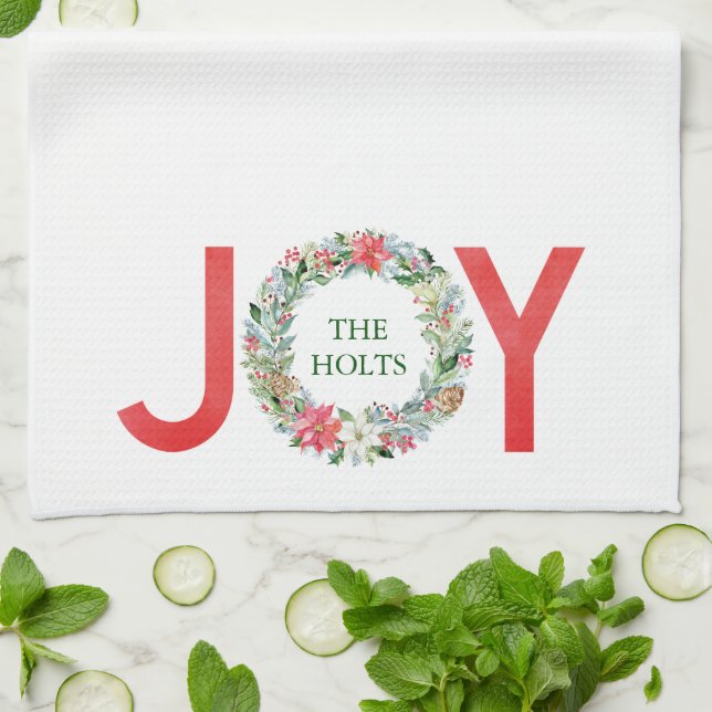 Linge De Cuisine Aquarelle Poinsettia couronne de Noël Joie (Plié)