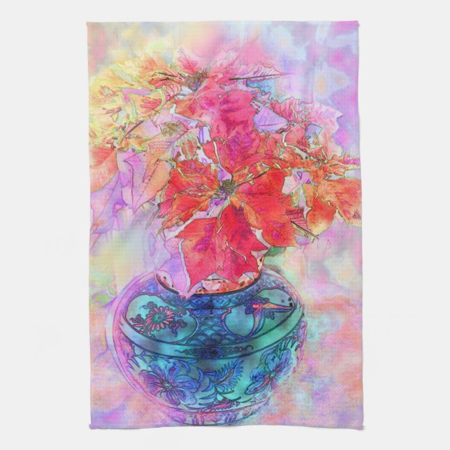 Linge De Cuisine Aquarelle Poinsettias (Vertical)