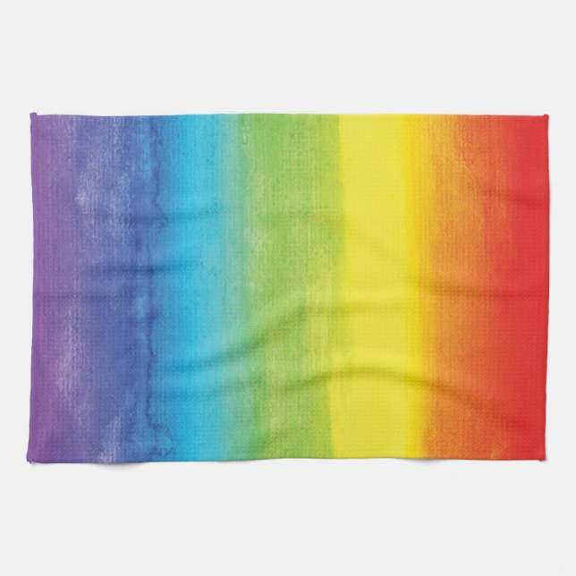 Linge De Cuisine Aquarelle Rainbow Pride brillant Vibrant (Horizontal)