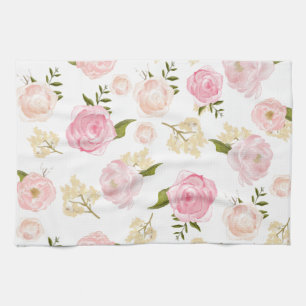 Linge De Cuisine Aquarelle romantique Peonies blanches Motif floral